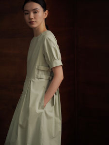 hacikis | Tailored Waist Pinched Folds Belted Design Loose Slimming 100% Cotton Dress