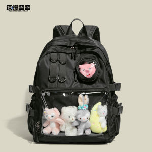 Large Capacity Canvas Student Backpack Travel Laptop Bag Shoulder Pain Relief Blue Bear Leisure Double Shoulder Bag for School