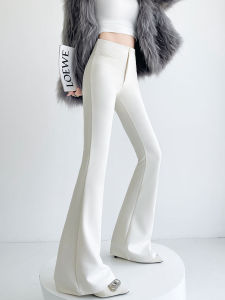 White Slim Fit Trousers Womens Spring Autumn 2025 New Style Casual High Waist Flared Pants Korean Style Pure Color Elastic Fabric