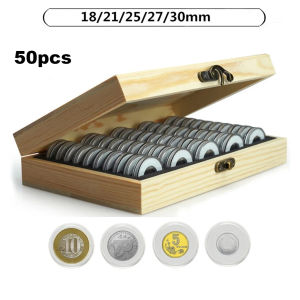 Wooden Coin Storage Box 30/50/100Pcs With Adjustable Gaskets Fit 18/21/25/27/30Mm Coins For Commemorative Coin Collection