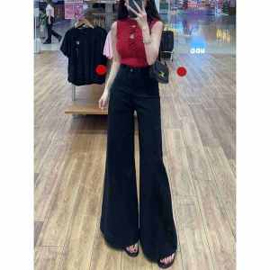 Quần Jeans Denim Ống Rộng Cạp Cao Mùa Hè Mỏng Rộng Quần Dài Ôm Dáng Cho Nữ Quần Jeans Denim Cạp Cao Ống Rộng Mỏng Mùa Hè