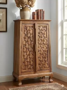 ตู้ไม้แกะสลักทรง A 2 ชั้น (สูง 40 นิ้ว) ตู้พระธรรมไม้จามจุรี ขาสิงห์ แกะลายลึกมีมิติ [เลือกได้ 5 ลาย] ตู้โชว์/ตู้ใส่พระ