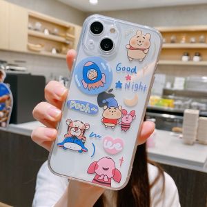 Cute Cartoon Bear Couple Phone Case Silicone Soft Shell Apple 15 iPhoneXr Transparent Womens Style 8Plus 6s Huawei Honor 12x/13