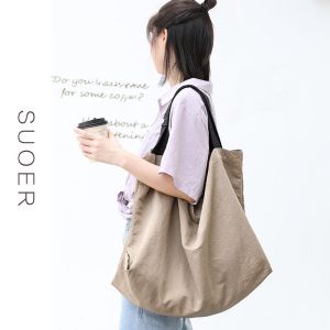 Large Capacity Nylon Canvas Shoulder Bag for Women Casual Commuter Tote Oxford Cloth Handbag Magnetic Buckle Closure Soft