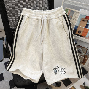American Three Bars Dog Print Color Block Sports Shorts Women Summer Lazy Style Casual Wide Leg Pants Street Fashion Straight Leg
