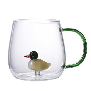 New Style 3D Animal-Shaped Glass Cups Cartoon Animal Cups with Colored Handles High-Borosilicate Glass Cups for Home Use