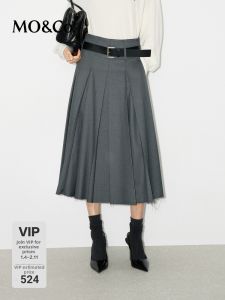MO&Co. | High Waist Mid-Length Pleated A-Line Skirt with Belt