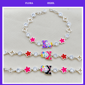 FLORA 0520L - Lắc tay bạc ta hình Kuromi màu tím hồng đen dành cho bé gái
