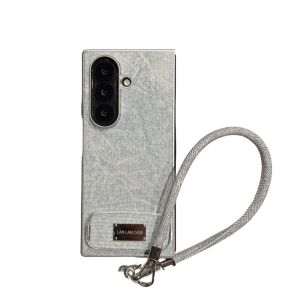 Fashionable Luxury Denim Pattern Mirror Surface Flip Cover Case for Samsung Galaxy Z Fold7 Dual-Sided Protection Lightweight