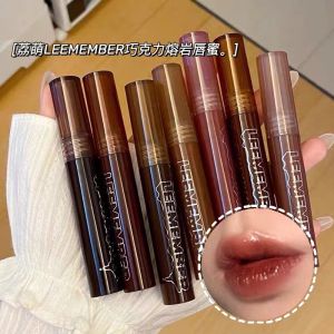 Leemember Chocolate Lip Glaze New Color Salted Caramel Soft Creamy Melted Rock Mirror Lip Glaze Coffee Bean Series Beauty Makeup