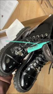 Wht Shoes Industry  OYNN  Oh Well Metal XINGX Pendant Chain Martin Boots for Women 2024 Spring New Lace up Chunky Heel Leather Boots