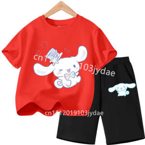 52TOYS | Summer Casual Clothing for 2-12 Year Boys Girls Shirt Suit Cute Cartoon Cinnamoroll Printed Kids T-Shirt Set Soft Comfortable