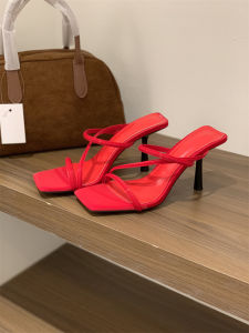NAISHI | Elegant Sheepskin Leather High Heel Sandals Square Toe Open Toe Slip-On