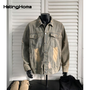 HetingHOME | Hetinghome Loose Fit Denim Jacket For Men Casual American Style Couples Outerwear Youth Trendy Washed Cotton Polyester Blend