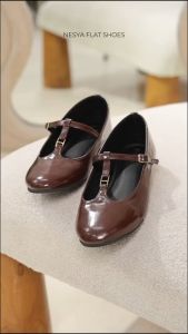 WINOD Nesya Sepatu Ballet Flats Model TBar Flatshoes Wanita Hak 2 cm Brown Essentials Daily