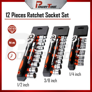 12Pcs Ratchet Wrench Socket Set Hardware Vanadium Repairing Kit Socket Spanner Tools Size 1/2 1/4 Heavy Duty Repair Sockets