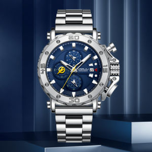 CRRJU Men Watch Top Brand Luxury Big Dial Stainless Steel Waterproof Chronograph Wristwatches with Date 2294