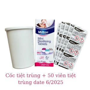 Hộp 50 viên tiệt trùng milton và cốc tiệt trùng
