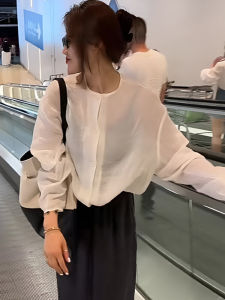 เสื้อเชิ้ตแขนยาวผ้าไหมลูกไม้สไตล์ฝรั่งเศสสำหรับผู้หญิงในช่วงฤดูร้อนปี 2024 เสื้อคาร์ดิแกนคลุมกันแดดแบบหลวมๆ สั้นๆ ทรงเข้ารูป