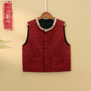 2024 Spring Autumn New Style National Wind Horse Jacket Small Fragrance round Neck Embedded Diamond Personality Women Casual Single Button Vest Coat