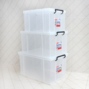 Jeko Transparent Thickened Plastic Storage Box with Cover Large Rotation Box for Student Dormitory Organizer Box Japanese Style