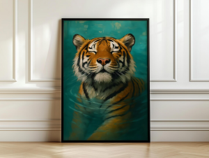 Tiger Wall Art Print – Digital Download Wildlife Painting - Majestic Tiger in Water Poster - Animal Art for Jungle Boho Home Dec