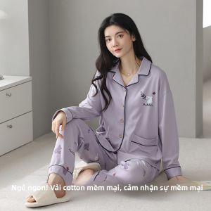 Bộ đồ ngủ MiiOW Cat Person nữ làm bằng lụa cotton dài tay thoải mái