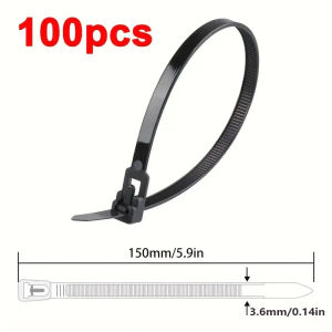100Pcs Reusable Nylon Cable Ties Removable Lock Loop Recyclable Mixed Colours Black & White