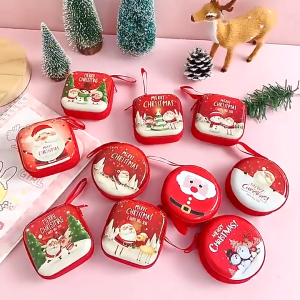 Christmas Tinplate Coin Purse Multipurpose Wallet and Storage for Headphone Candy Bag Accessories Holiday Gift Idea