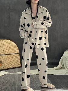 ชุดนอนผู้หญิงลายจุดแขนยาวผ้าฝ้าย ชุดนอนฤดูใบไม้ผลิและฤดูใบไม้ร่วง ชุดนอนผ้าฝ้ายคุณภาพสูง ชุดนอนผู้หญิง ชุดนอนฤดูใบไม้ร่วง