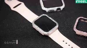 CNAGAIN Glass+Diamond case For Apple Watch series 8 7 6 se 5 4 3 2 1 45Mm 44Mm 42Mm 41Mm 40Mm 38Mm smart Watch case