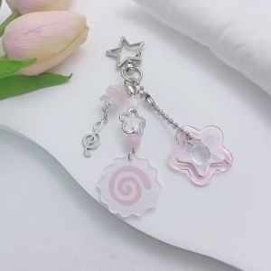 [TG835]Y2K Cute Pink Squid Roll Keyring Creative Fish Cake Keychain Lovely Ornament Key Holder Backpack Pendant For Girl Gifts
