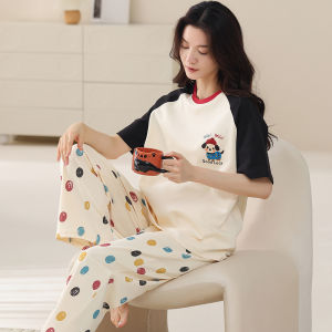 Miiow | Summer Thin Cotton Poodle Sleepwear Womens Short Sleeve Home Clothes MiiOW Cat Person Cartoon Cute New 2025 Outfit