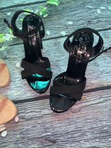 Giày đúp cao gót vuông 11p quai chéo da nhung hở gót kèm ảnh thật và video - Đ02