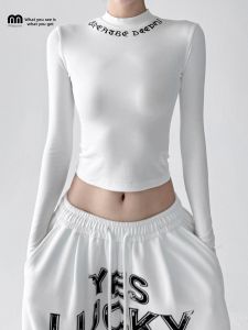 MUYUZI | Vintage Letter Print Slim Fit Tshirt Women