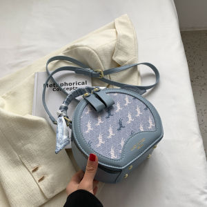 Fashionable Small round Bag Womens Crossbody Shoulder Bag PU Leather Magnetic Clasp Closure Soft Handbag Casual Style