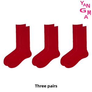 Red Mid-Calf Wedding Socks Womens Cotton Blend Comfortable Breathable YANGMA Brand Fall Winter Long Tube Socks for Women