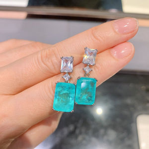 Huitan Elegant Blue Stone Dangle Earrings Womens Wedding Party Ear Accessories Anniversary Gift New Trendy Luxury Jewelry Bulk