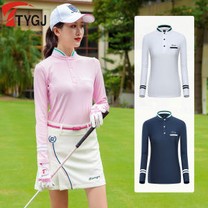 TTYGJ Fashion Golf Shirt for Womens Polo Top Tennis Sportswear Clothing Long Sleeve Golf Tops Stand Collar Team Uniform Outdoor Sports Clothes College Korean Style
