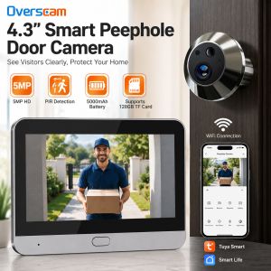 Overscam | Tuya 5MP Smart Peephole Doorbell Camera with 4.3" Screen PIR Detection Alexa & Google Compatible Home Security Door Viewer