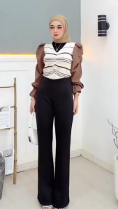 CELANA FIT & FLARE PANTS CUTBRAY SCUBA PINGGANG HIGWAIST STRETCH MELAR ELASTIS