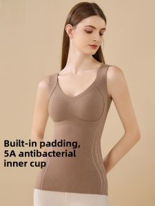 Miiow | Warm Vest Womens Autumn Winter With Chest Pad Underwear Slimming Seamless Strap Top V-neck Thickened Polyester Spandex