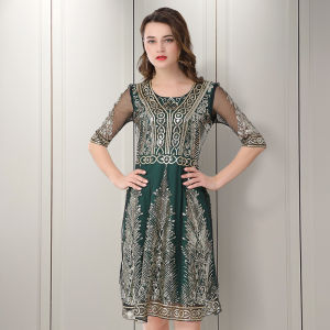 LUQUTCR Women 1920s Vintage Flapper Gatsby Dress with Sleeves Art Deco Fringe Dresses Embellished Party Summer Sequin Dress Vestido