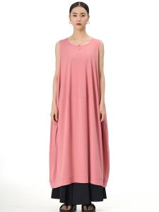 XITAO Loose Solid Color Sleeveless Casual Pleated Dress Simplicity O-neck Pullover Women Summer All-match Dress DMJ1805