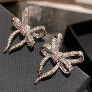 Huitan Big Bow Stud Earrings Modern Fashion Sparkling Earrings for Women Crystal Cubic Zircon Romantic Female Accessory Jewelry