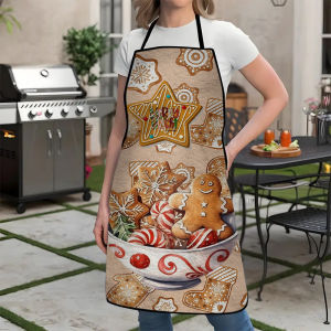 1-Piece [Christmas Gingerbread] Holiday Theme Apron Sturdy & Durable Kitchen Baking Cover-Up