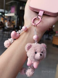 Handmade Plush Bear Keychain Cute Lanyard Ball Short Version Mobile Phone Accessories Carabiner Portable Digital Gadget Accessories
