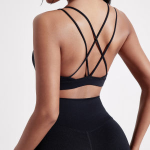 สีทึบความแข็งแรงสูงกันกระแทกผู้หญิงฟิตเนสกีฬา Bra Top นุ่มแน่น Cross-Training Jogging โยคะชุดชั้นในหน้าอก Pad