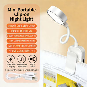 Mini LED Clip-On Reading Book Light 3 Modes USB Rechargeable Eye Protection Portable Lamp for Travel Bedroom Study Office