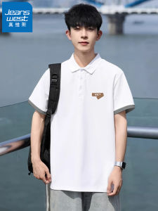 Jeanswest Mens Polo Shirt Casual Loose Fit Short Sleeve Turn-down Collar Teenage Summer New Style Printed Polyester Fiber
